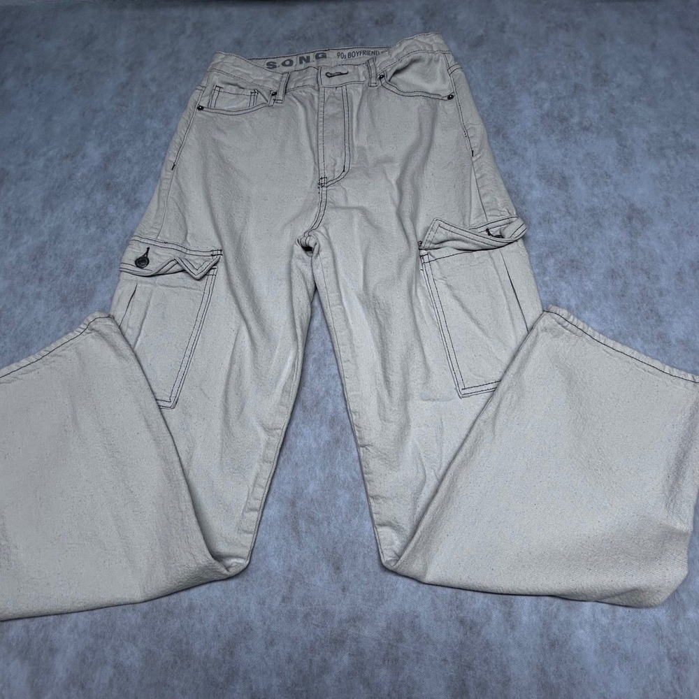 S.O.N.G. 90s Boyfriend Cargo Jeans Wide Leg Utility Pockets Size 9/29